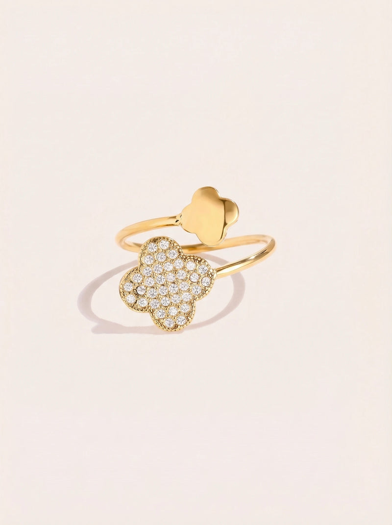 Nice Diamond Lucky Flower Edelstahl Ring