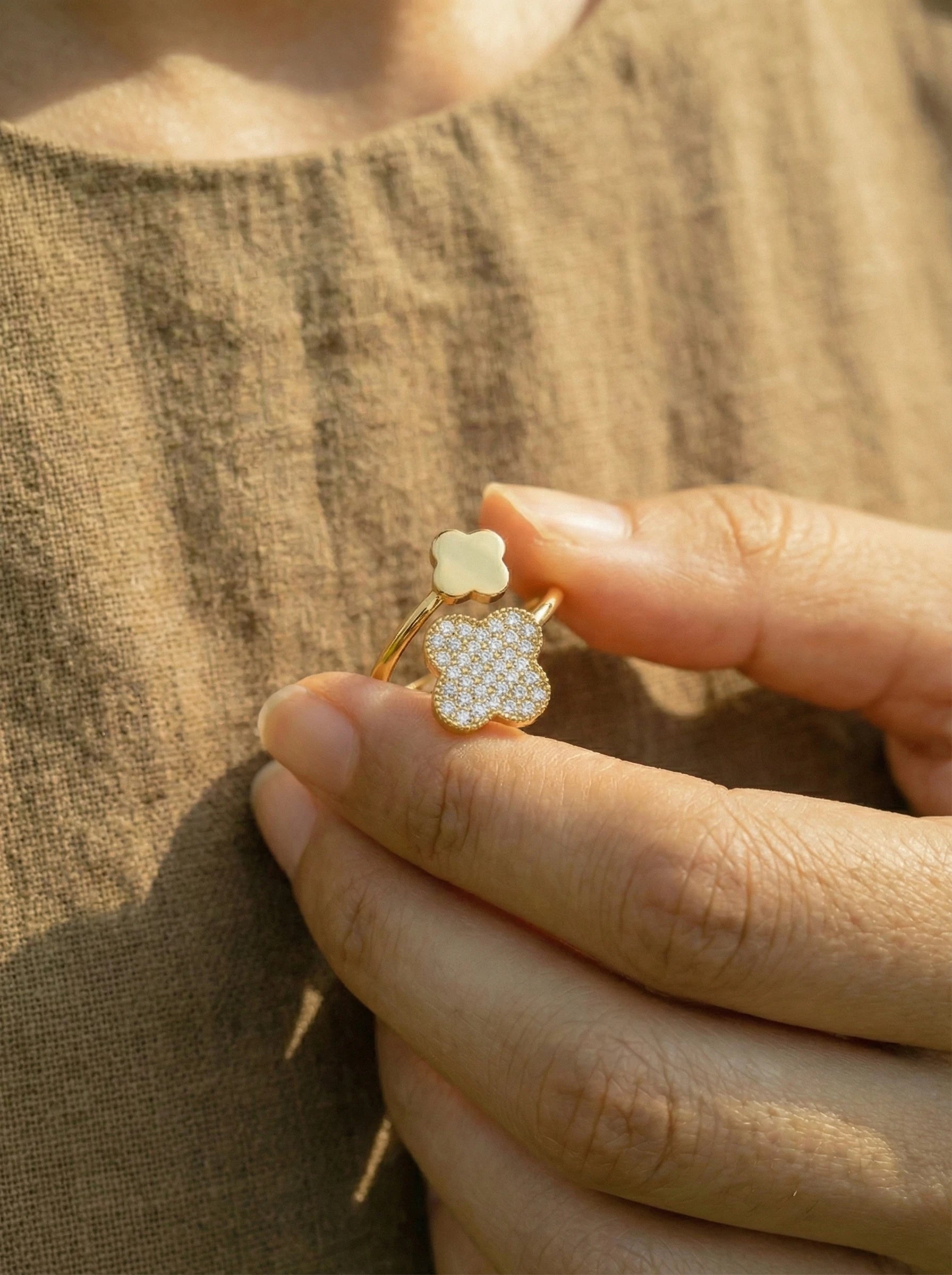 Nice Diamond Lucky Flower Edelstahl Ring - Produktbild 5