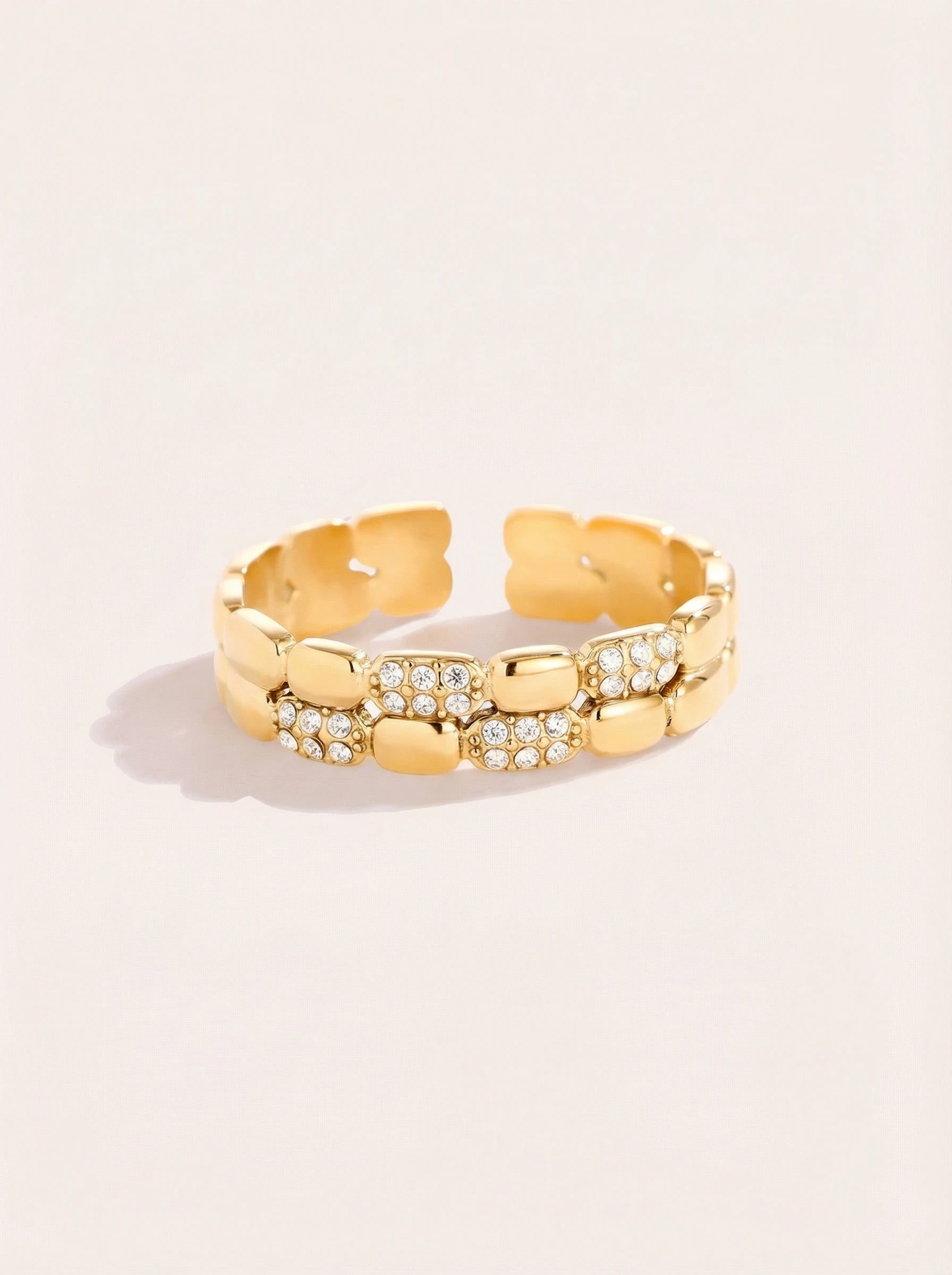 Two Layer Oval Group Diamond Edelstahl Ring