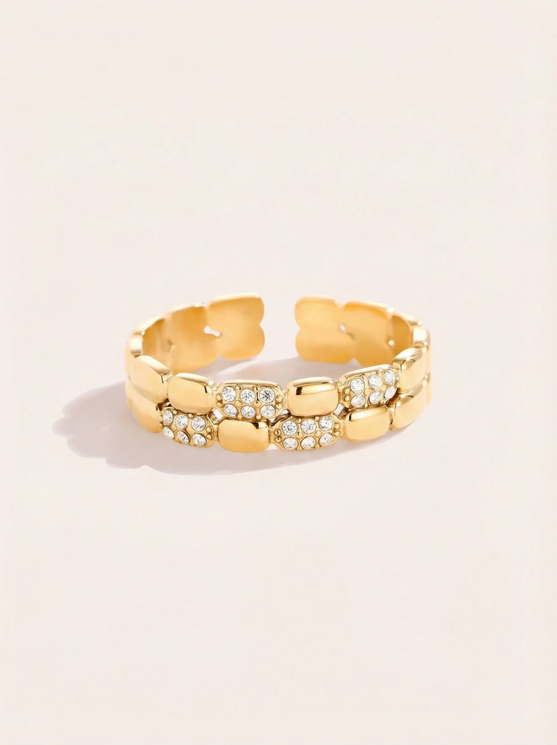 Two Layer Oval Group Diamond Edelstahl Ring