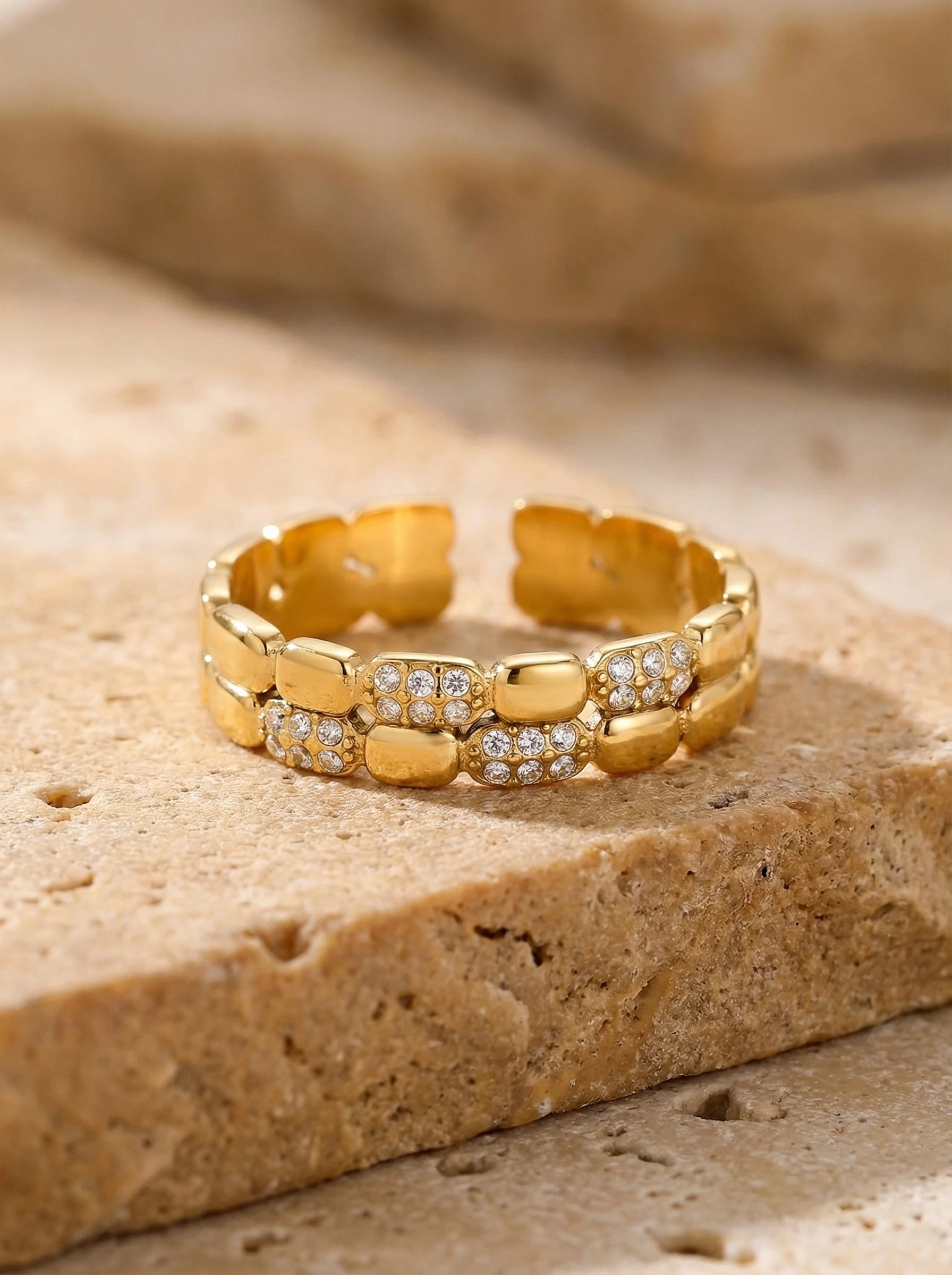 Two Layer Oval Group Diamond Edelstahl Ring - Produktbild 2