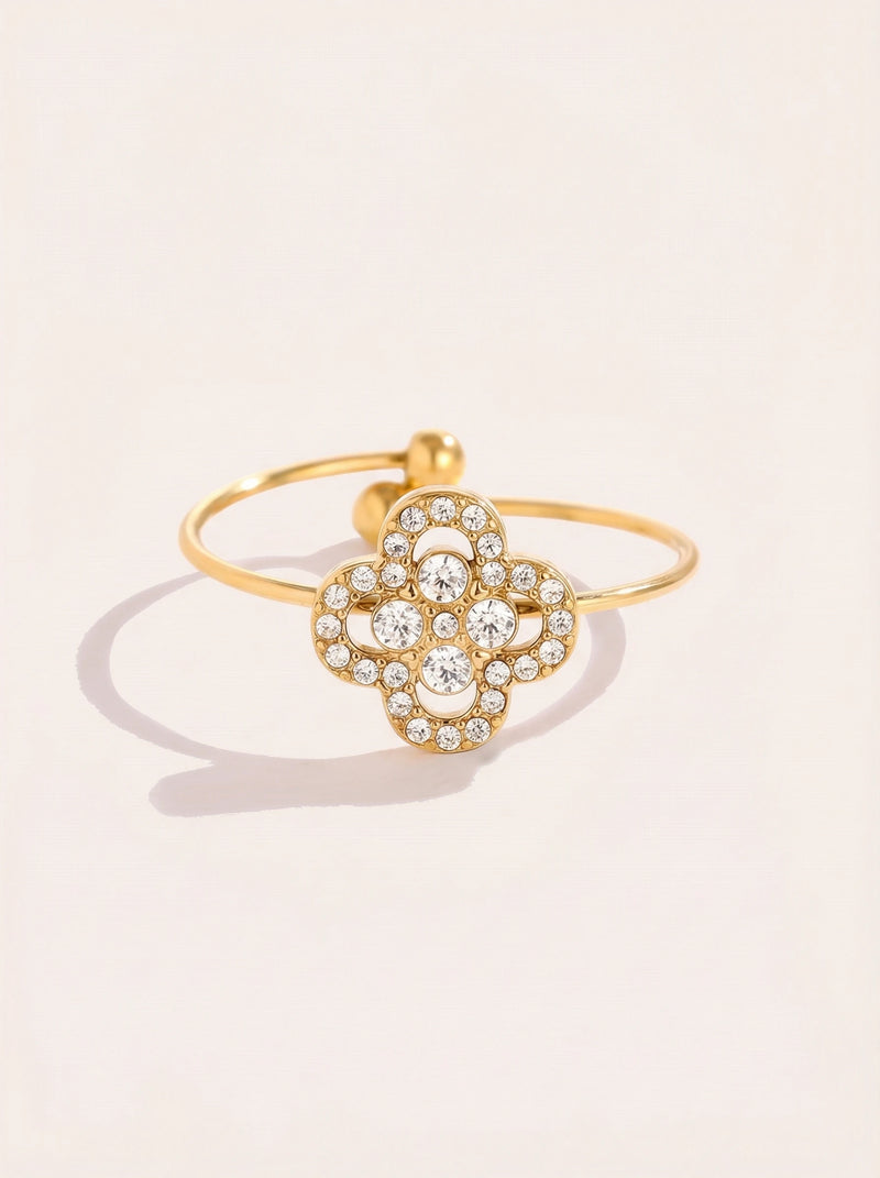 Diamond Lucky Flower Edelstahl Ring