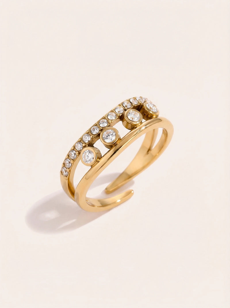 Four Diamond Dots In Line Edelstahl Ring