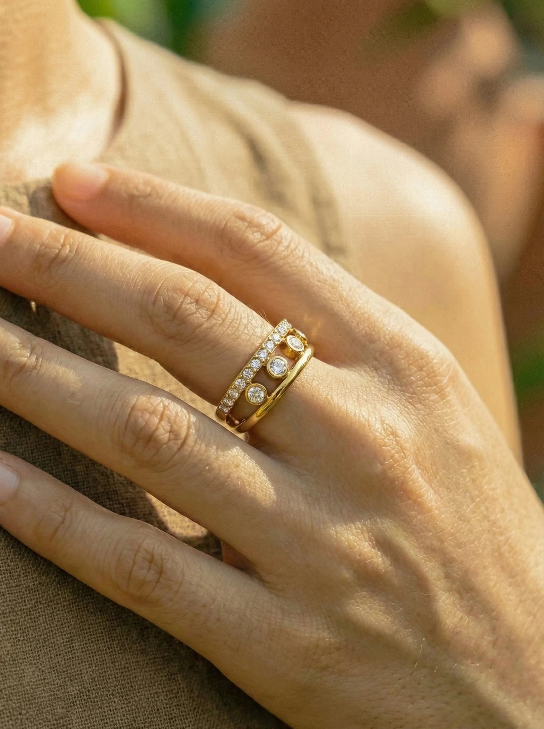 Four Diamond Dots In Line Edelstahl Ring - Produktbild 3