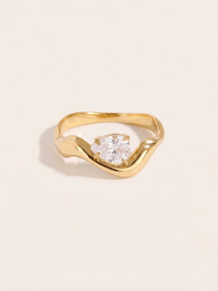 Diamond In Wave Edelstahl Ring