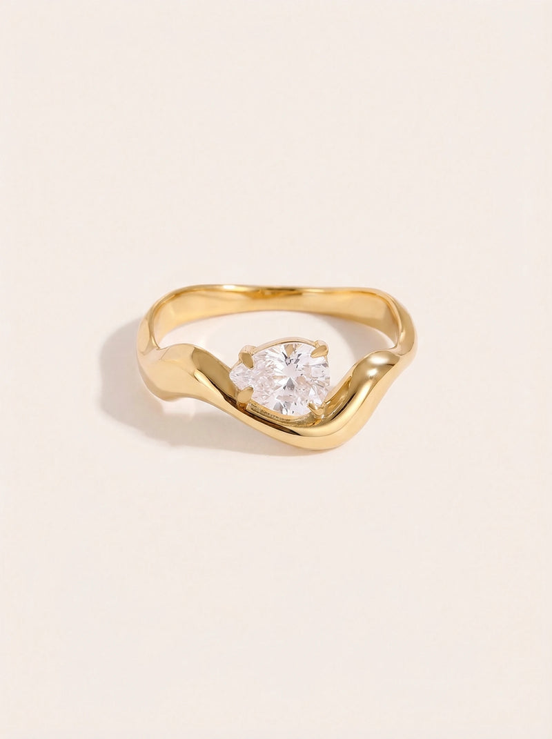 Diamond In Wave Edelstahl Ring