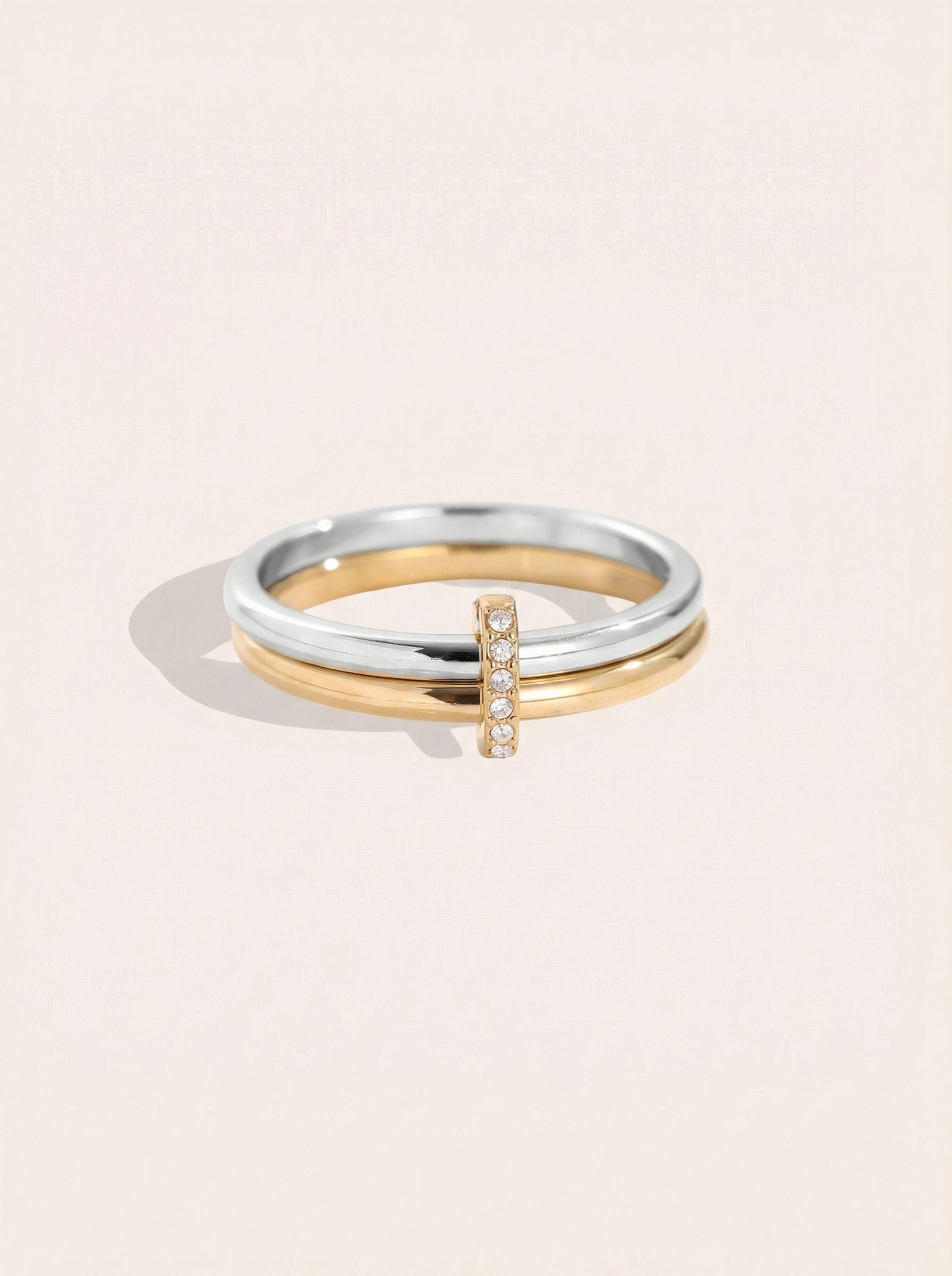 Two Layer Gold And Silver Ring Set With Lock Edelstahl Ring