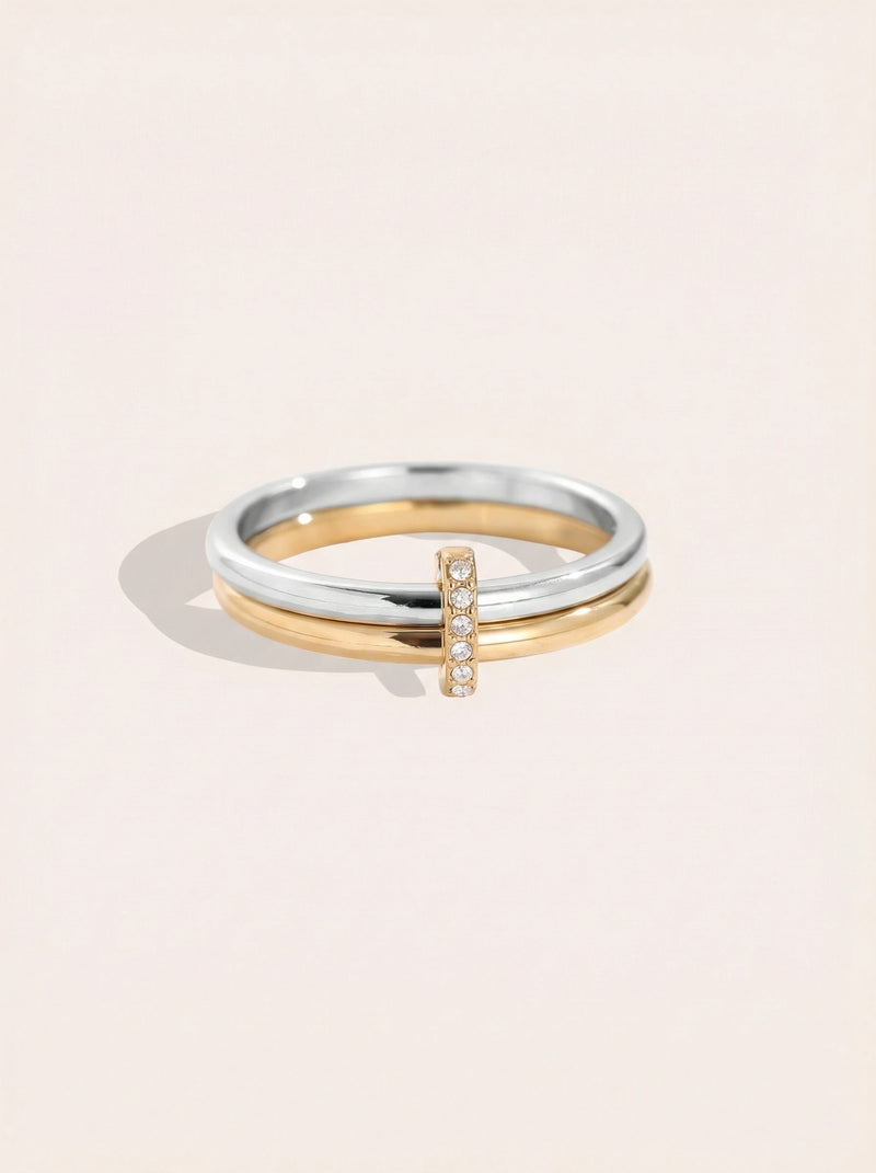 Two Layer Gold And Silver Ring Set With Lock Edelstahl Ring