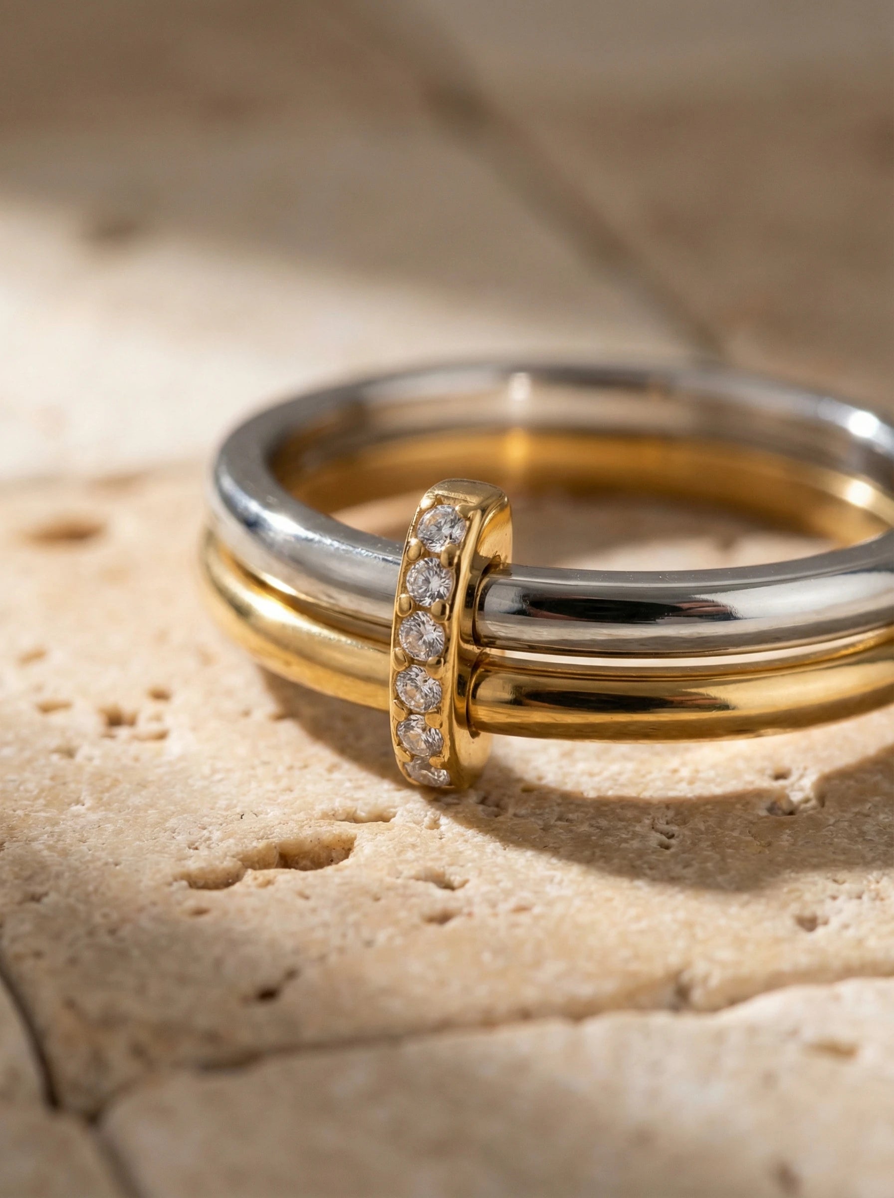 Two Layer Gold And Silver Ring Set With Lock Edelstahl Ring - Produktbild 2