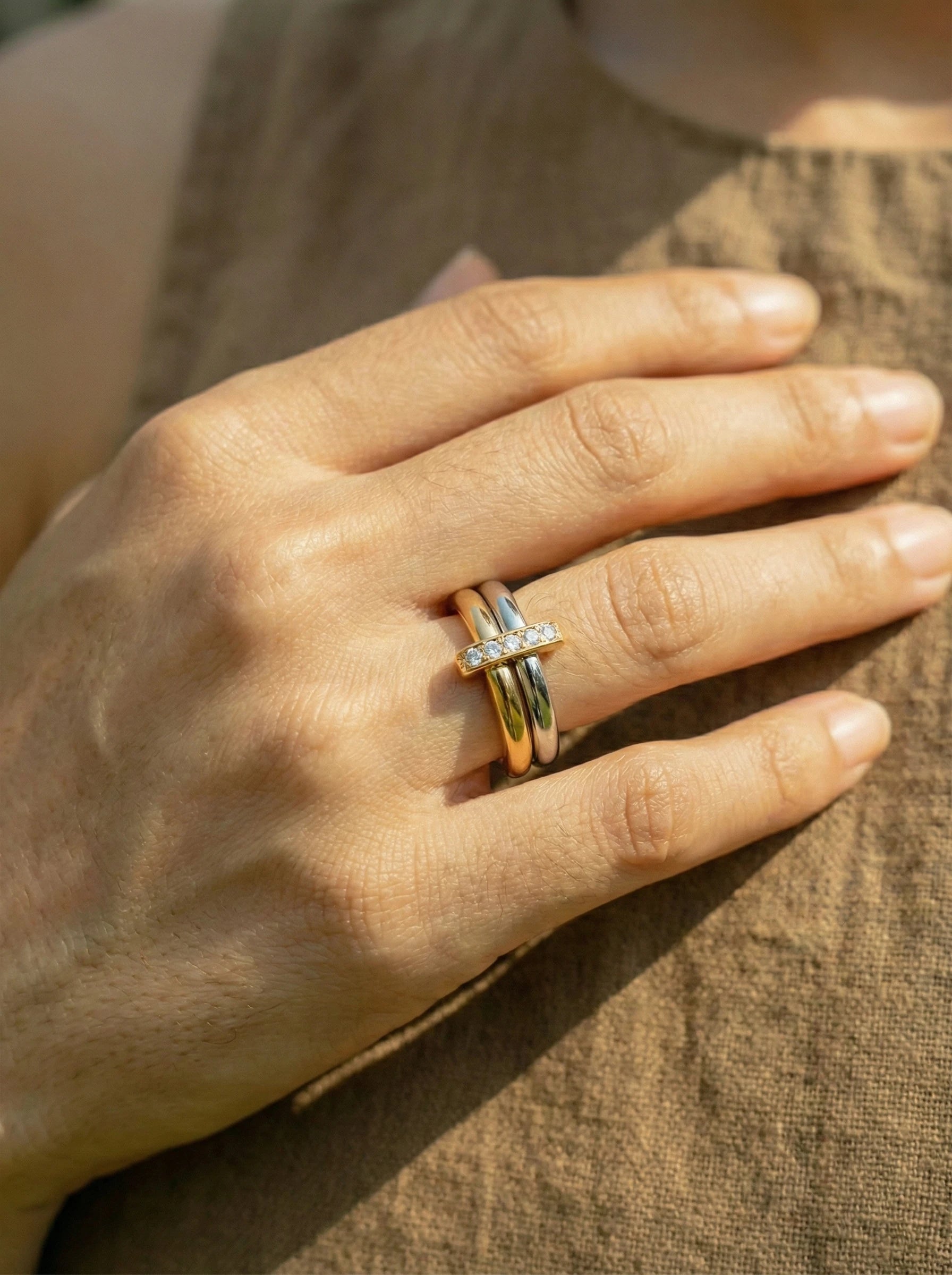 Two Layer Gold And Silver Ring Set With Lock Edelstahl Ring - Produktbild 3