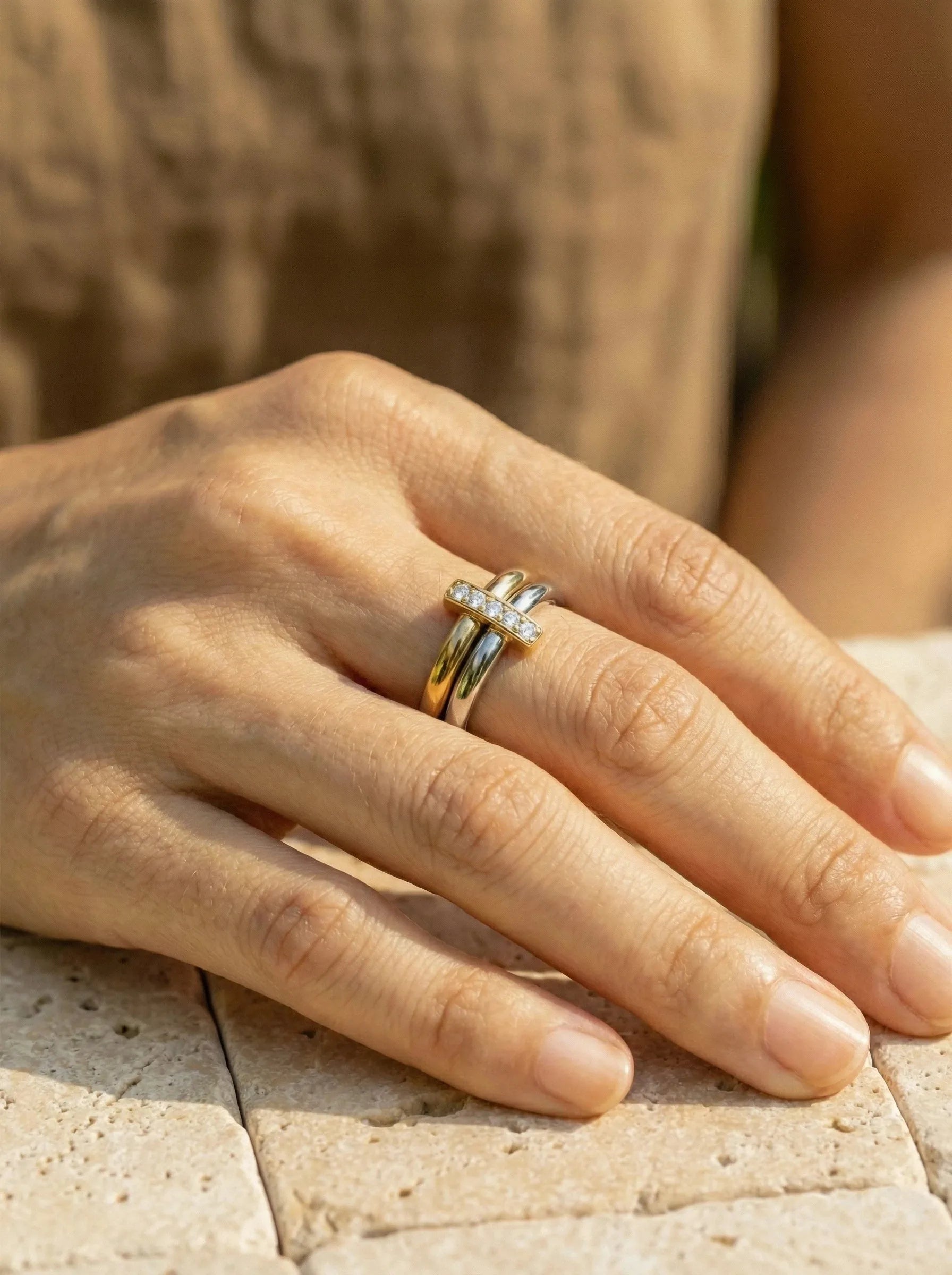 Two Layer Gold And Silver Ring Set With Lock Edelstahl Ring - Produktbild 4