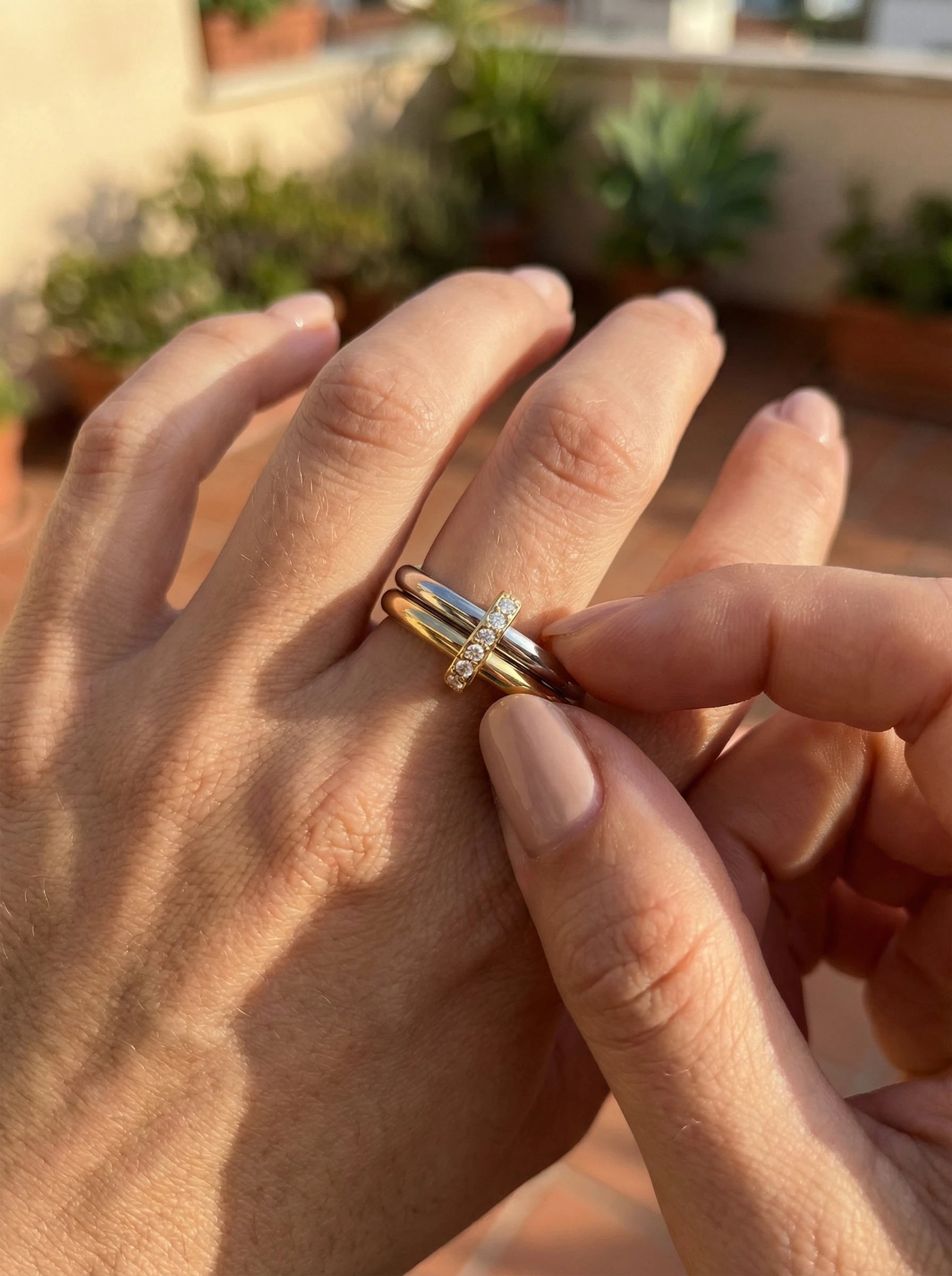 Two Layer Gold And Silver Ring Set With Lock Edelstahl Ring - Produktbild 5
