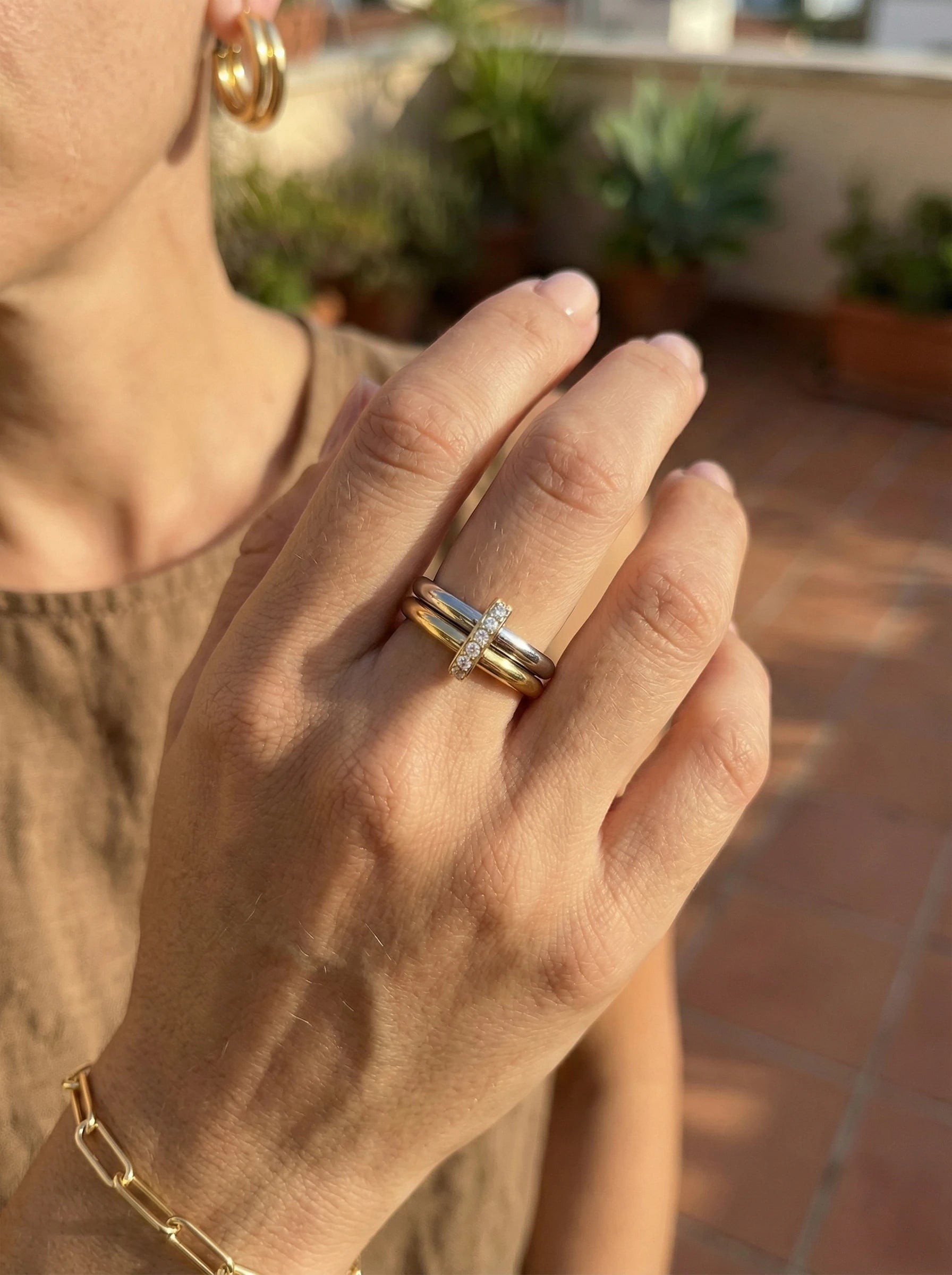 Two Layer Gold And Silver Ring Set With Lock Edelstahl Ring - Produktbild 6