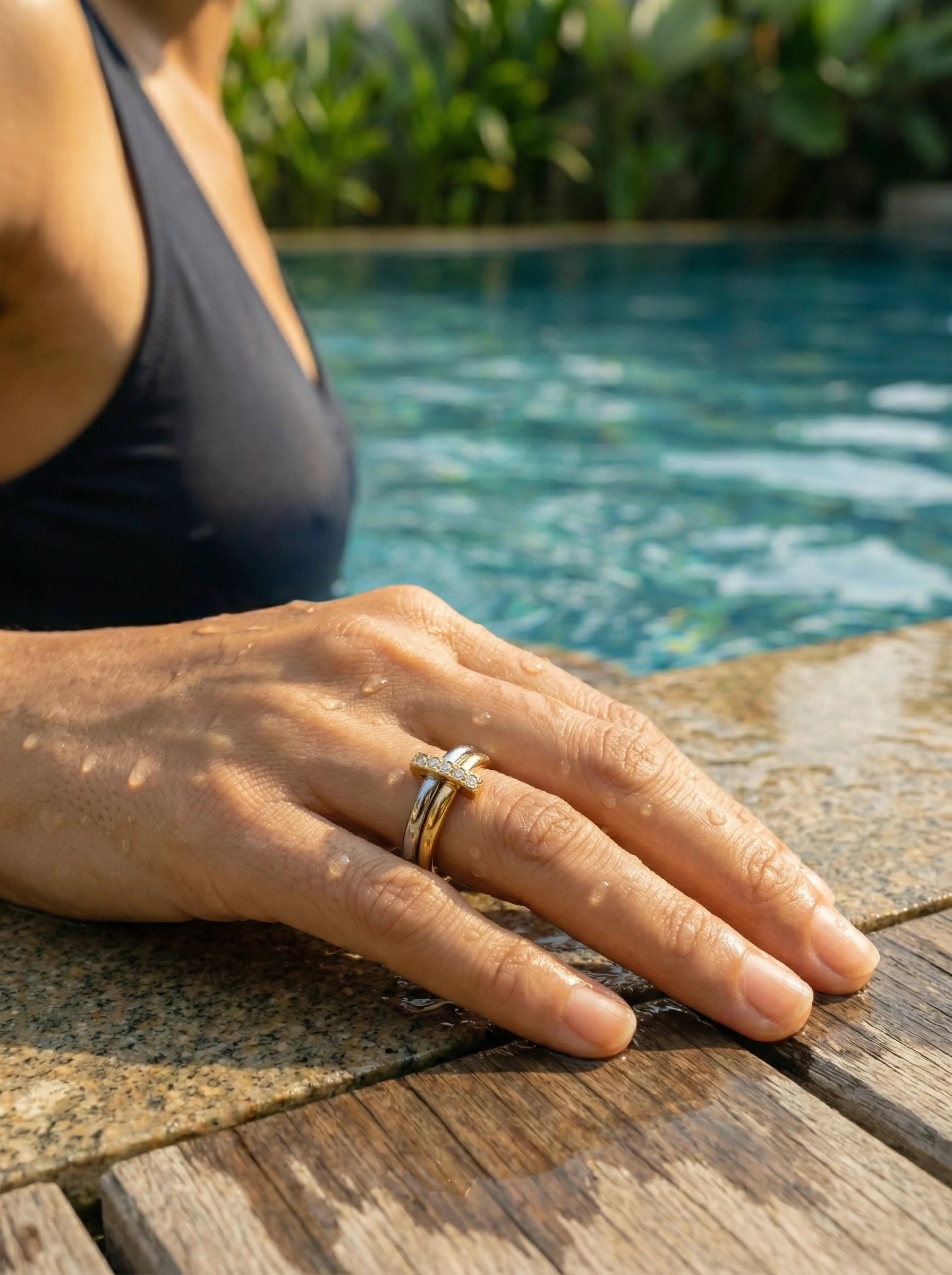 Two Layer Gold And Silver Ring Set With Lock Edelstahl Ring - Produktbild 8