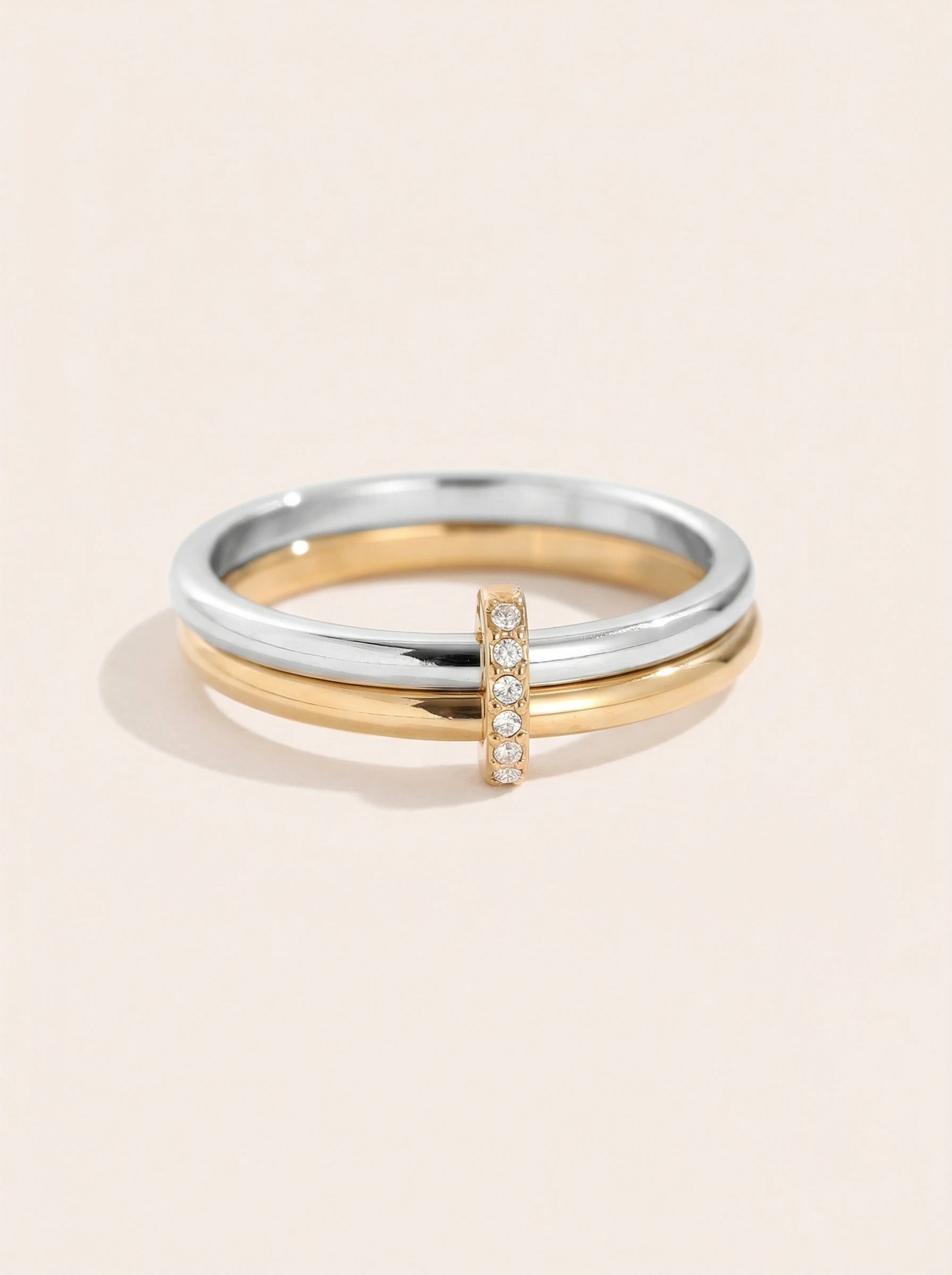 Two Layer Gold And Silver Ring Set With Lock Edelstahl Ring - Produktbild 9
