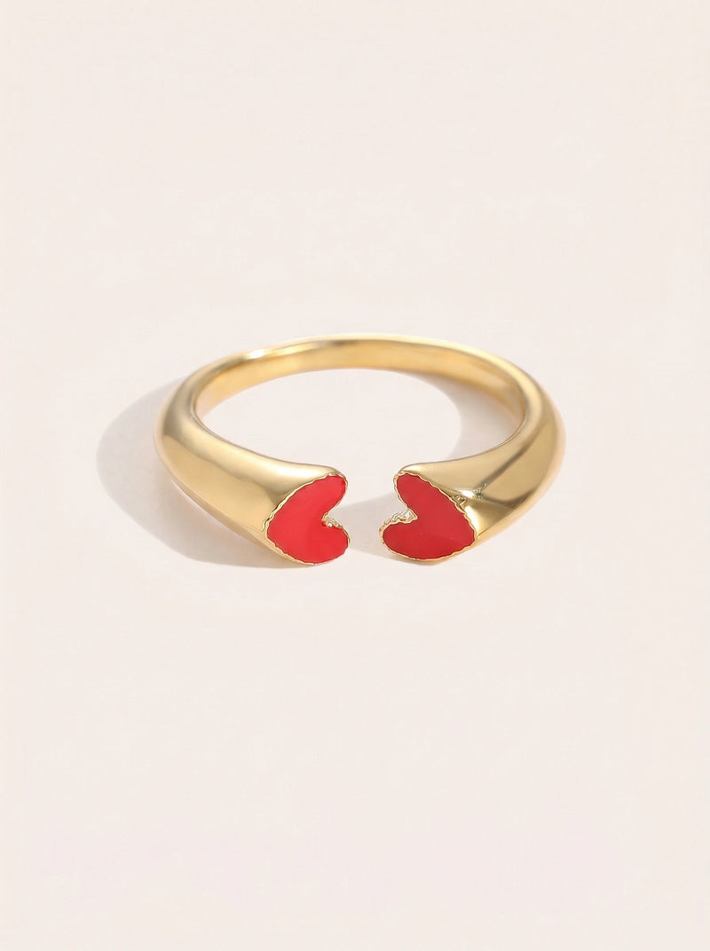 Two Red Hearts Edelstahl Ring