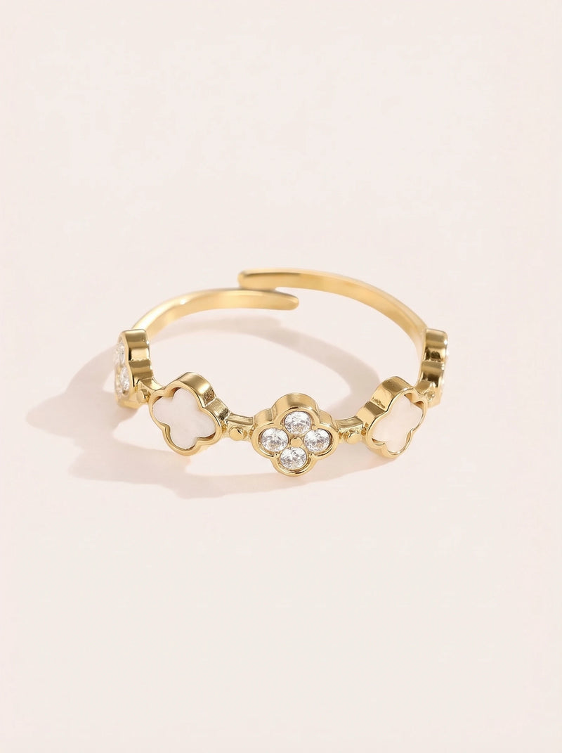 Diamond Lucky Flower And Shell Flower Edelstahl Ring