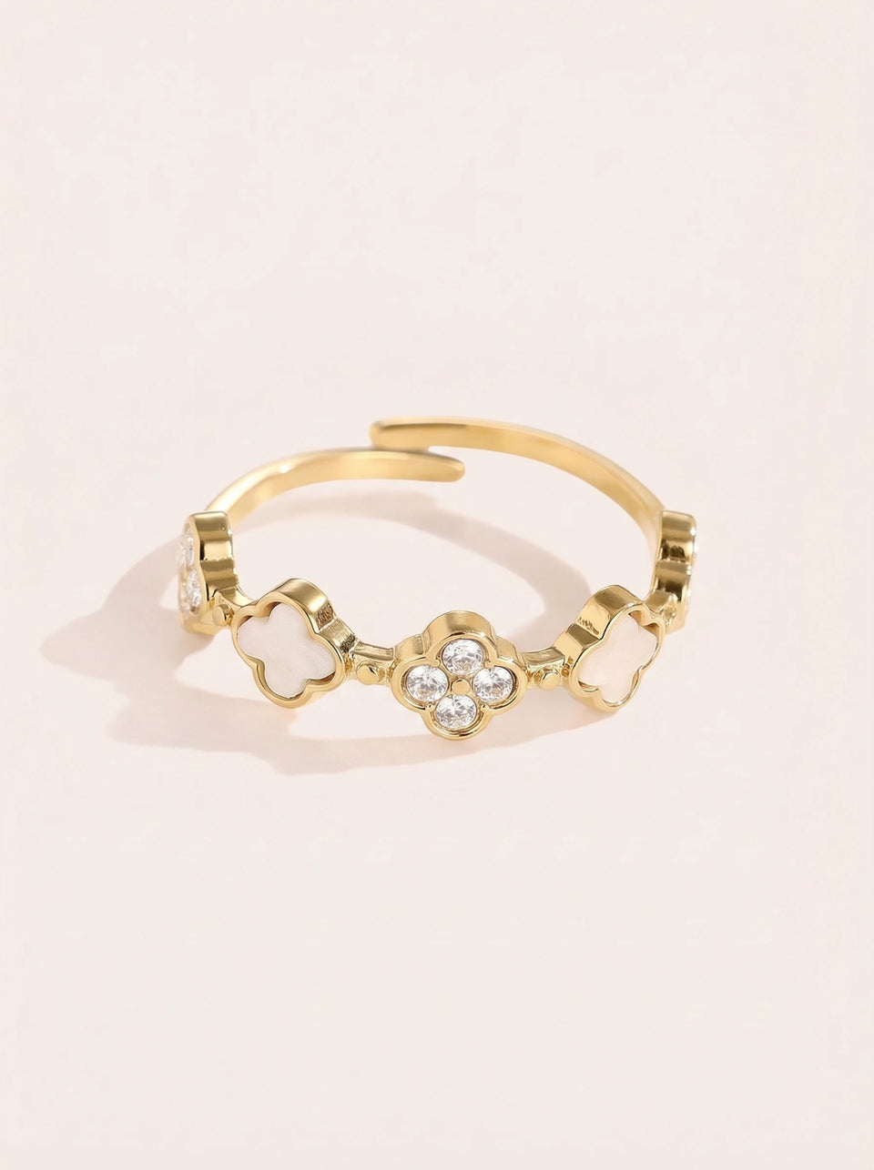 Diamond Lucky Flower And Shell Flower Edelstahl Ring