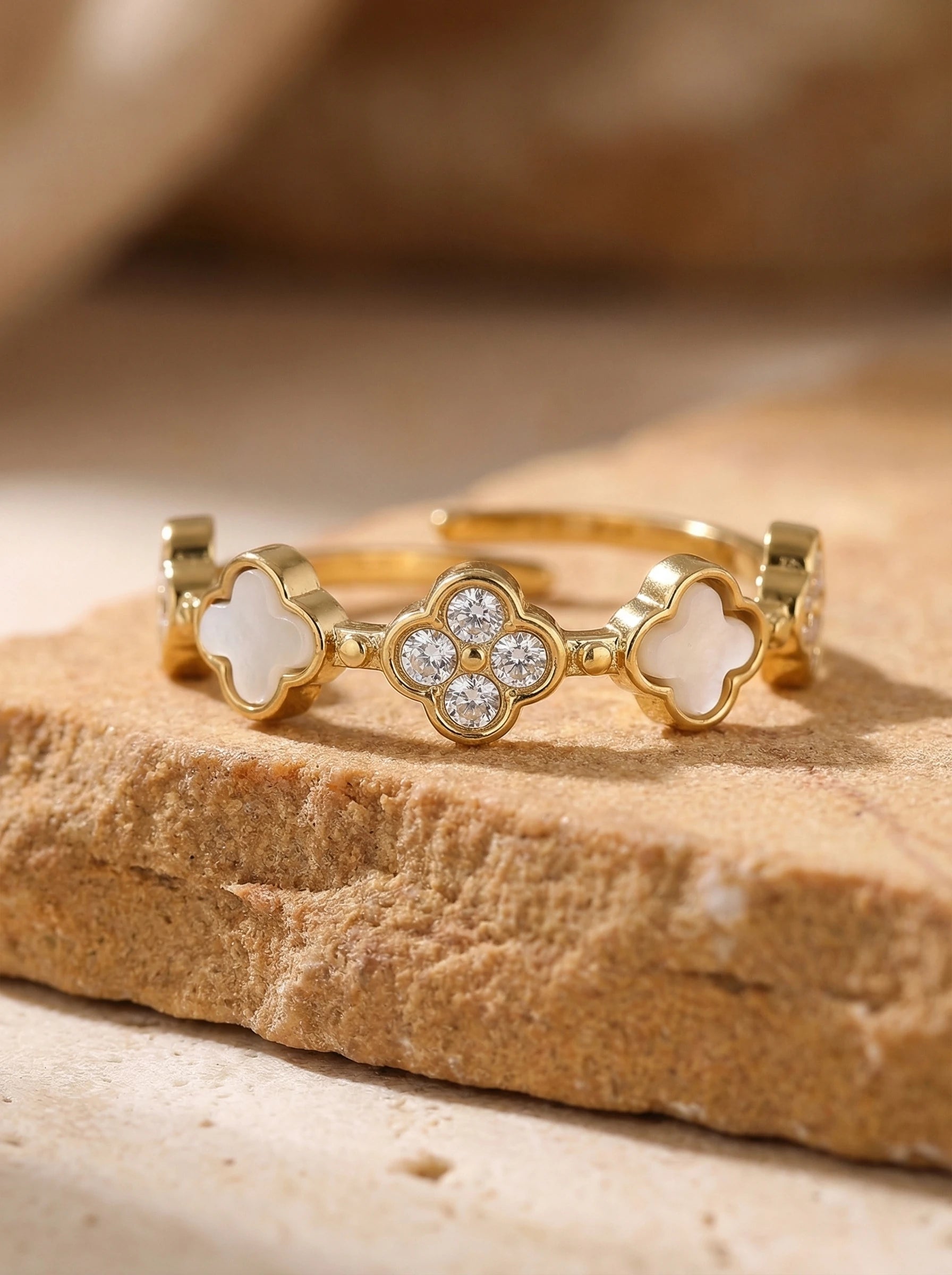 Diamond Lucky Flower And Shell Flower Edelstahl Ring - Produktbild 2