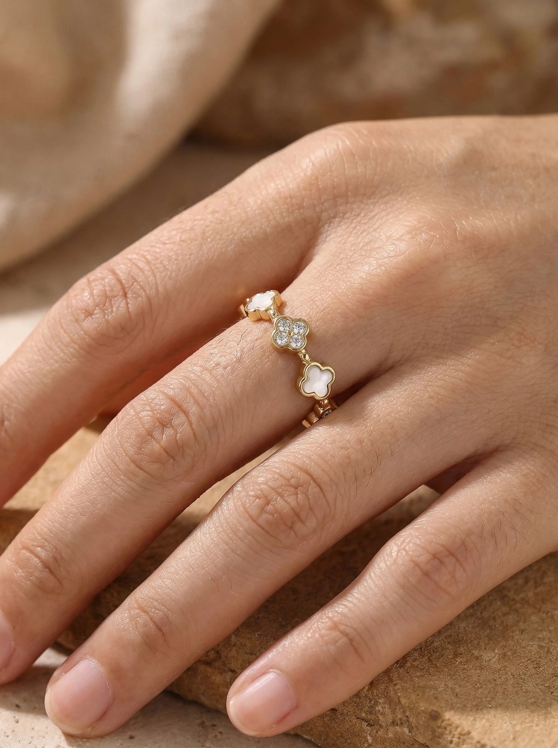 Diamond Lucky Flower And Shell Flower Edelstahl Ring - Produktbild 3