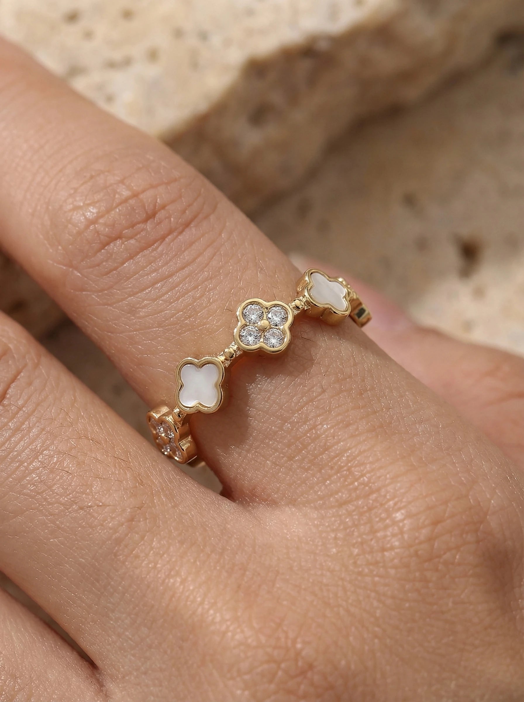 Diamond Lucky Flower And Shell Flower Edelstahl Ring - Produktbild 4