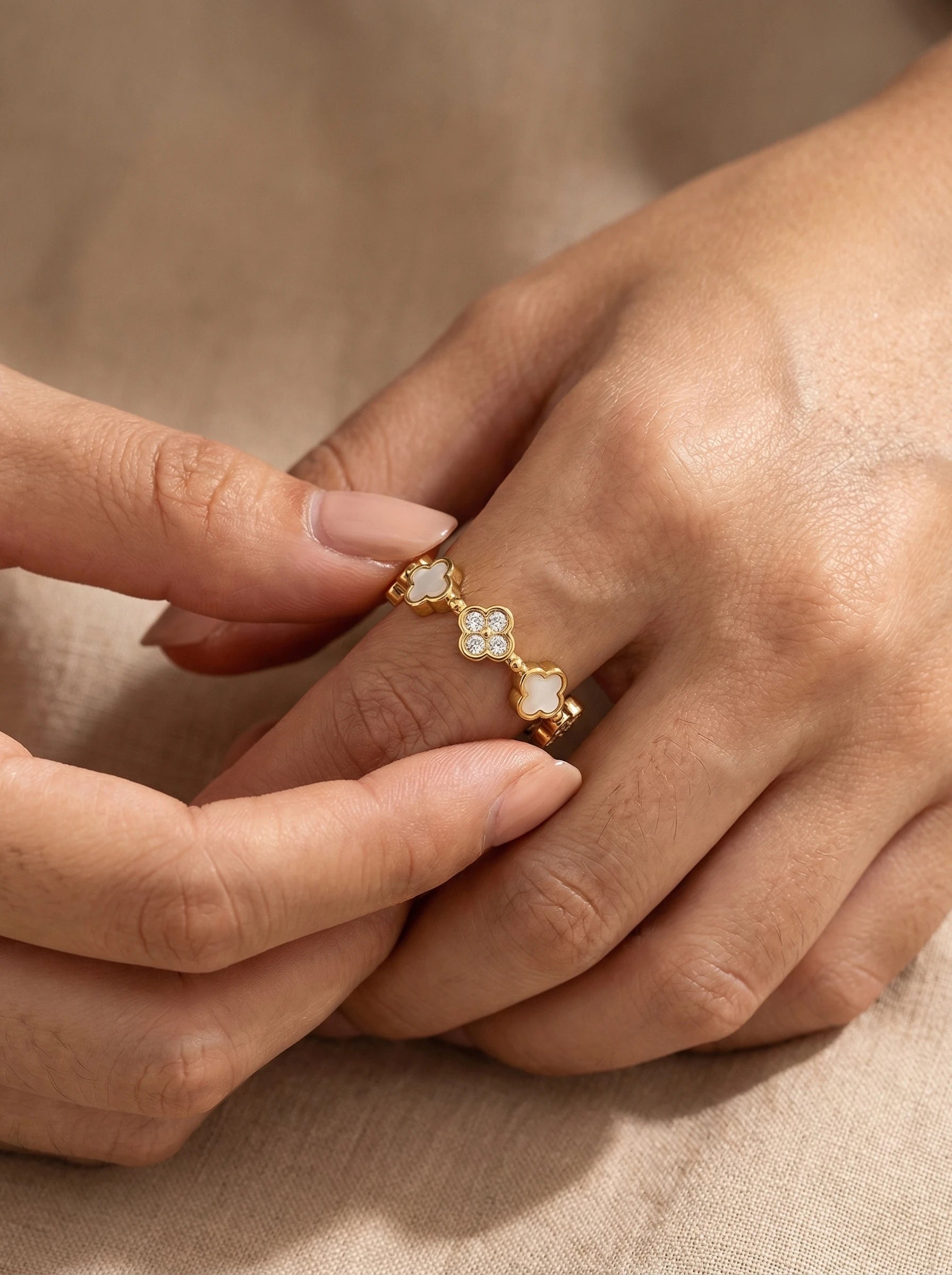 Diamond Lucky Flower And Shell Flower Edelstahl Ring - Produktbild 5
