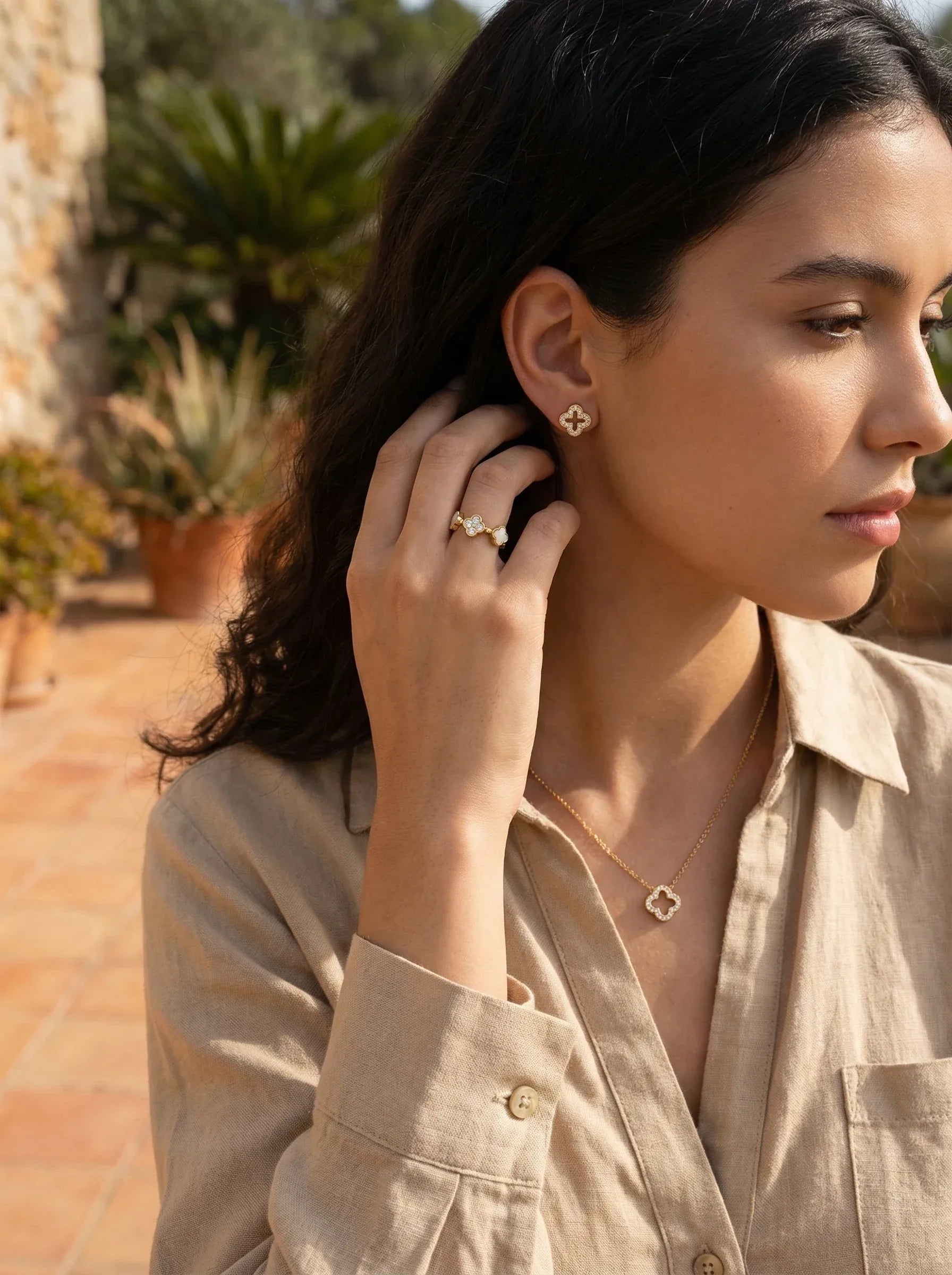 Diamond Lucky Flower And Shell Flower Edelstahl Ring - Produktbild 6