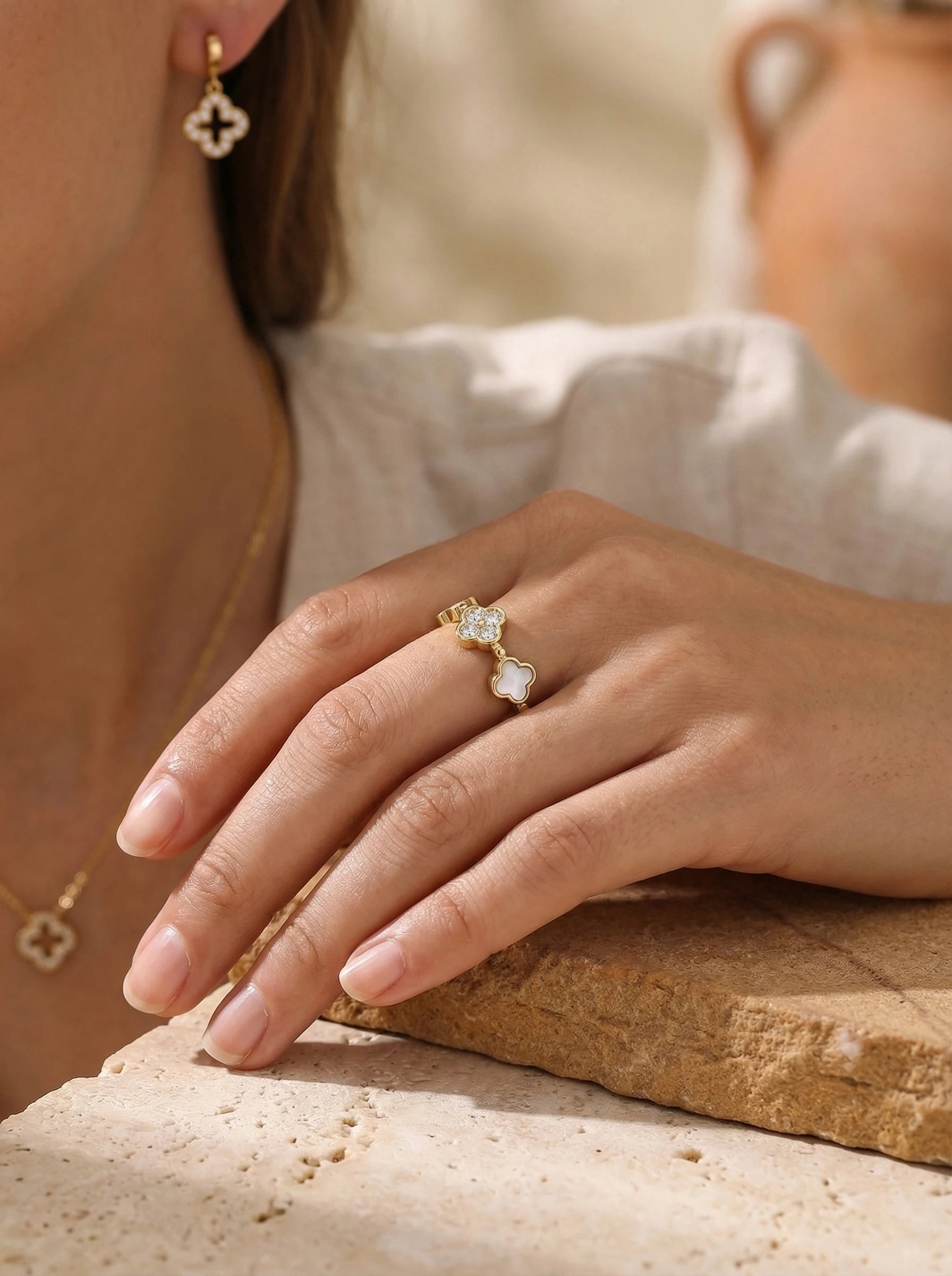 Diamond Lucky Flower And Shell Flower Edelstahl Ring - Produktbild 7