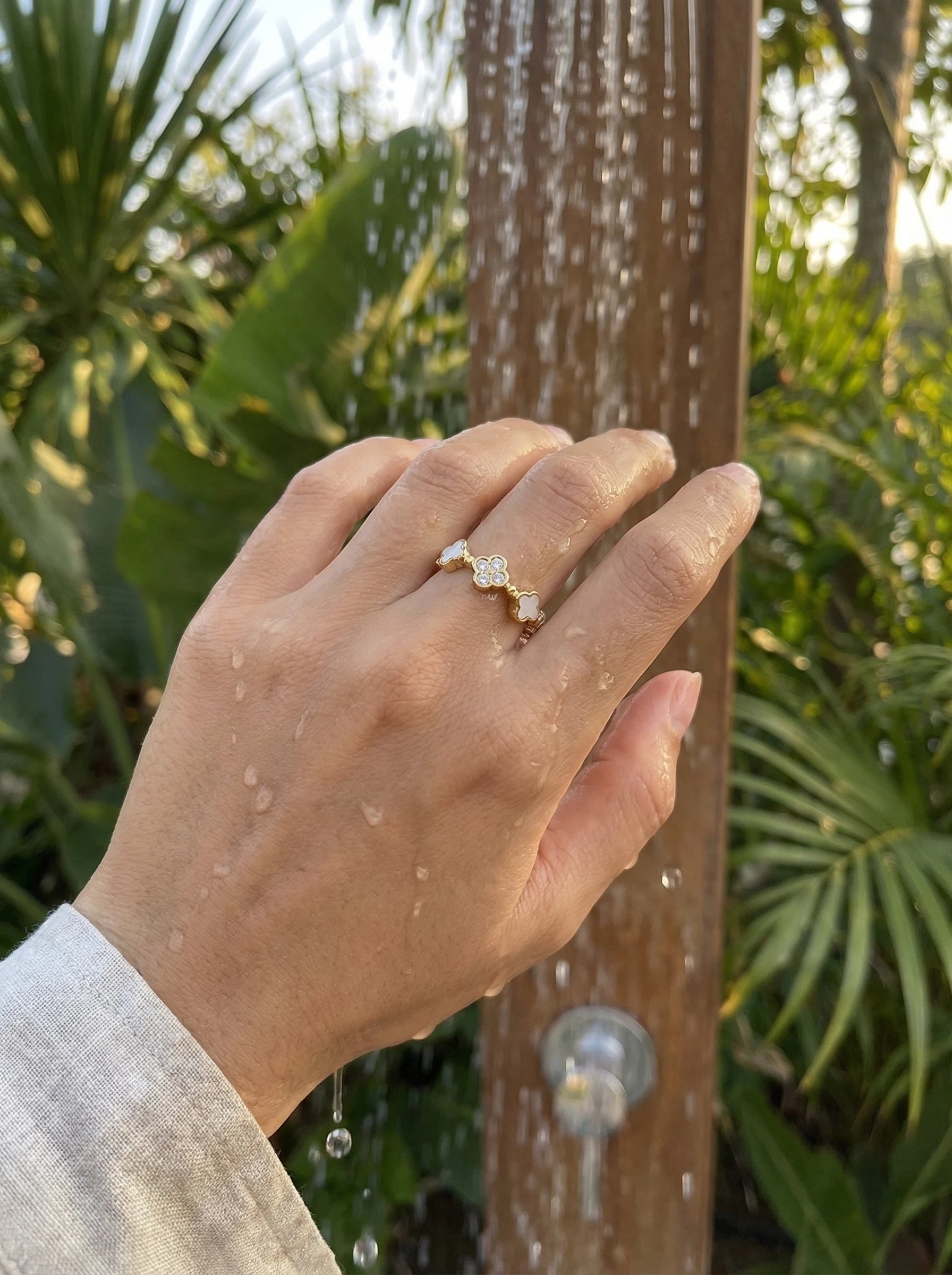 Diamond Lucky Flower And Shell Flower Edelstahl Ring - Produktbild 8
