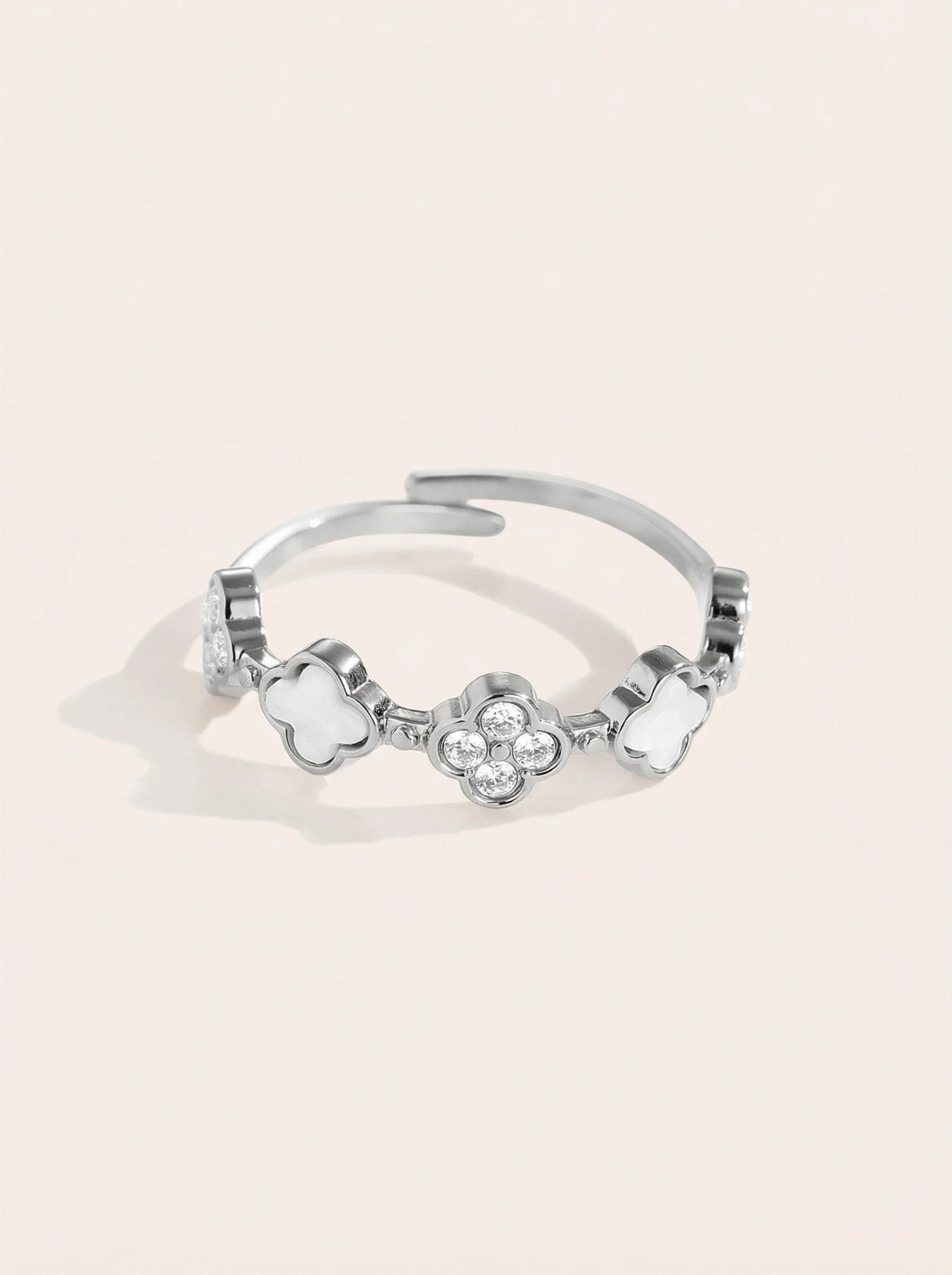 Diamond Lucky Flower And Shell Flower Edelstahl Ring - Produktbild 9
