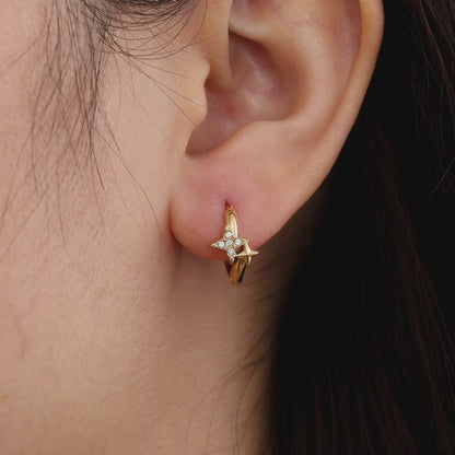 Diamond Four-pointed Star Hoop Edelstahl Ohrringe