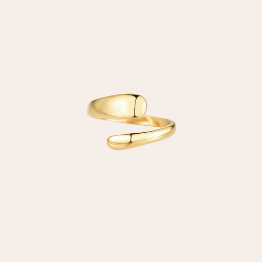 Goldener Edelstahlring in Ouroboros-Form, offen und glänzend, mit glatter Oberfläche