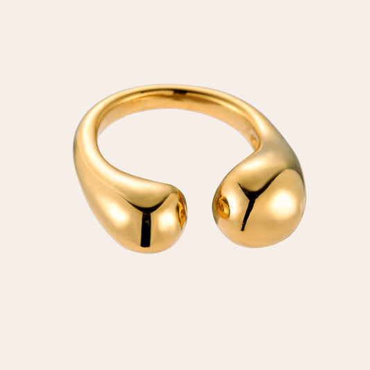 Goldfarbener Edelstahlring mit glänzendem Finish, massives Design, offene Form mit abgerundeten Enden