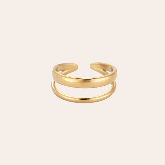 Zweilagiger Edelstahlring in Goldoptik, offene Form, schlichtes Design