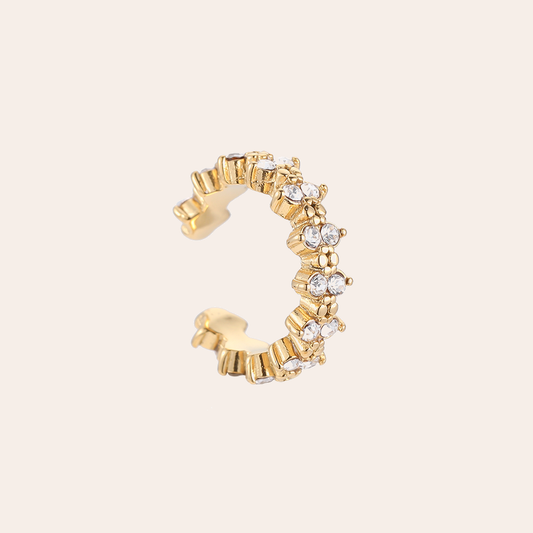 Goldener Edelstahl-Earcuff mit Spike-Design und funkelnden Steinen, offene Ringform