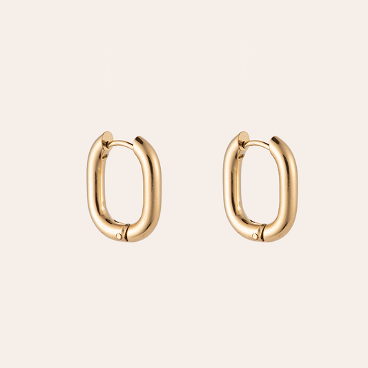 Goldene Square Hoop Ohrringe aus Edelstahl, ovales Design, glänzende Oberfläche