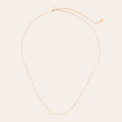 Goldene Edelstahlkette mit kleinen runden Anhängern, filigranes Design, verstellbare Länge