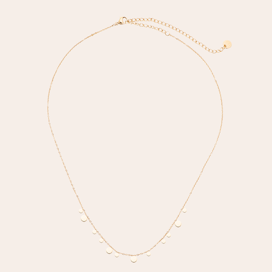 Goldene Edelstahlkette mit kleinen runden Anhängern, filigranes Design, verstellbare Länge